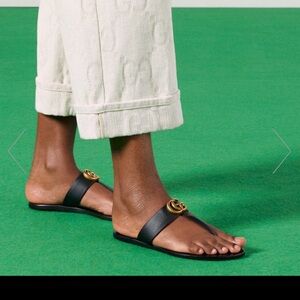 Gucci Black and Gold Slide Sandals